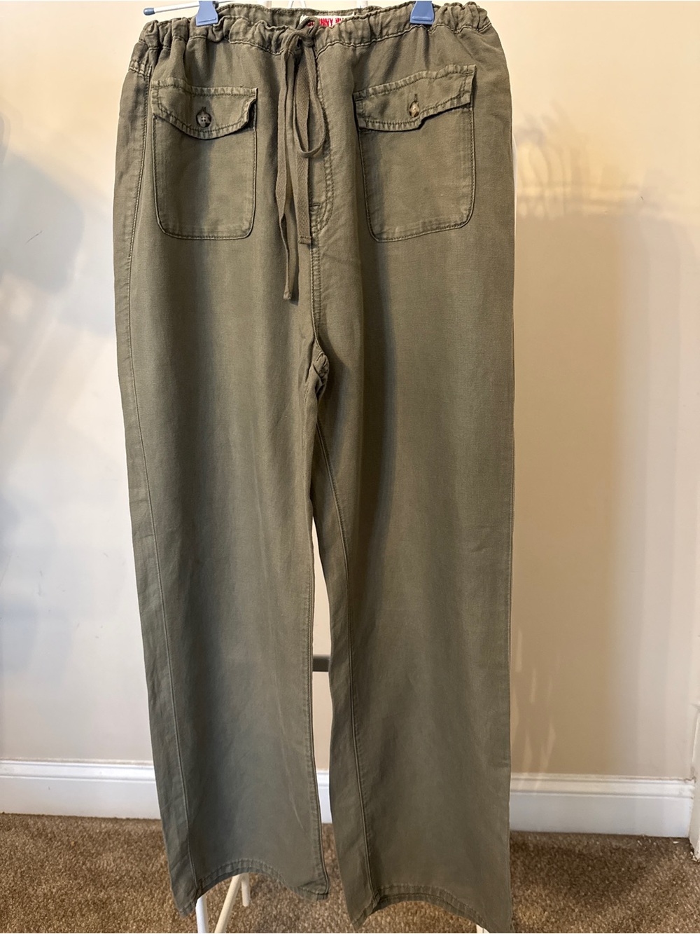 Johnny Was Olive Green Wide-Leg Drawstring Pants